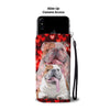 Bulldog On Red Hearts Print Wallet Case-Free Shipping