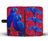 Hyacinth Macaw Parrot On Red Hearts Print Wallet Case-Free Shipping