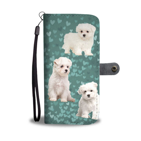 Maltese Dog On Hearts Print Wallet Case-Free Shipping