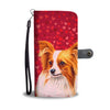 Papillon Dog On Red Hearts Print Wallet Case-Free Shipping