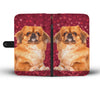 Pekingese Dog On Red Hearts Print Wallet Case-Free Shipping