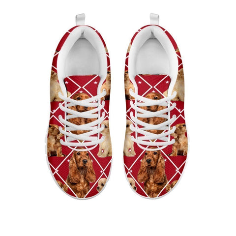 Amazing Cocker Spaniel Dog, Red Boxes Print Running Shoes For Women-Free Shipping-For 24-Hours Only-Paww-Printz-Merchandise