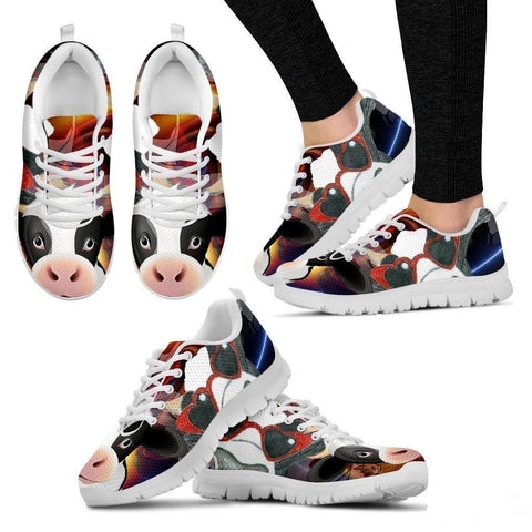 Cow Toon Print Running Shoe Women- Free Shipping-Paww-Printz-Merchandise