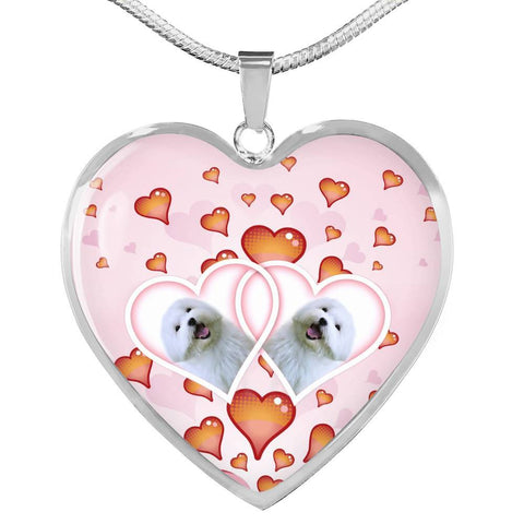 Maltese Dog Print Heart Charm Luxury Necklace-Free Shipping