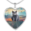 Cute Chartreux Cat Print Heart Pendant Luxury Necklace-Free Shipping