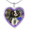 English Toy Spaniel Dog Print Heart Charm Necklaces-Free Shipping