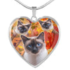 Siamese Cat Print Heart Pendant Luxury Necklace-Free Shipping