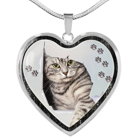 Charming Cat Art Print Heart Charm Necklaces-Free Shipping