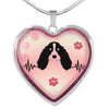 English Springer Spaniel Dog Print Heart Charm Necklaces-Free Shipping