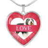 Bearded Collie Print Heart Pendant Luxury Necklace-Free Shipping