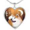 Cute Akita Dog Print Heart Pendant Luxury Necklace-Free Shipping