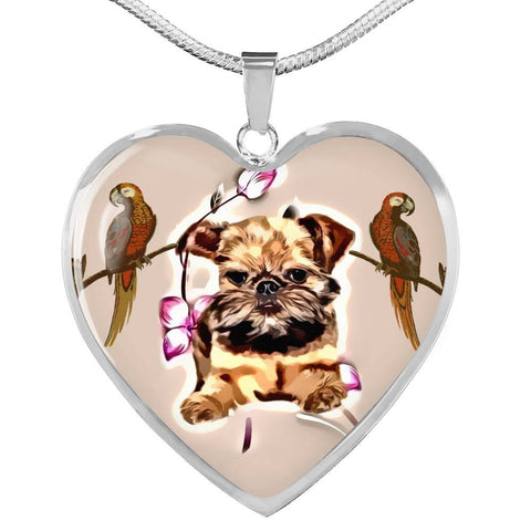 Brussels Griffon Print Heart Pendant Luxury Necklace-Free Shipping