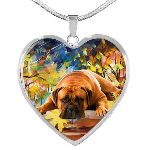 Bullmastiff Print Heart Pendant Luxury Necklace-Free Shipping