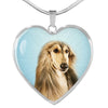 Afghan Hound Dog Print Heart Pendant Luxury Necklace-Free Shipping