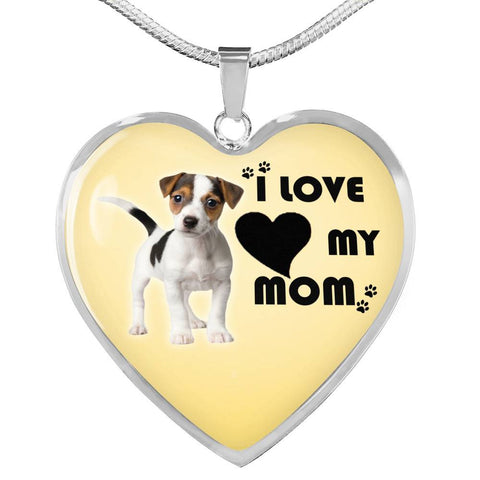 Jack Russell Terrier Print Heart Pendant Luxury Necklace-Free Shipping