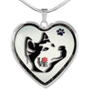 Siberian Husky Dog Art Print Heart Charm Necklaces-Free Shipping