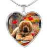 Tibetan Mastiff Print Heart Pendant Luxury Necklace-Free Shipping