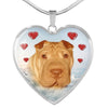 Cute Shar Pei Print Heart Pendant Luxury Necklace-Free Shipping