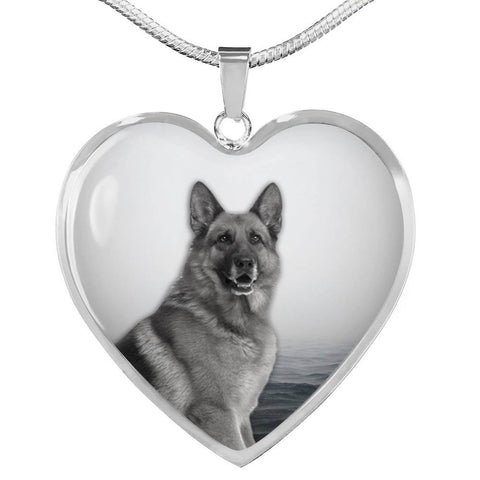 Cute German Shepherd Print Heart Charm Necklace-Free Shipping