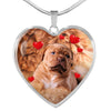 Bordeaux Mastiff Print Heart Pendant Luxury Necklace-Free Shipping