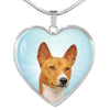 Basenji Dog Print Heart Pendant Luxury Necklace-Free Shipping