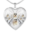 Amazing Old English Sheepdog Print Heart Pendant Luxury Necklace-Free Shipping