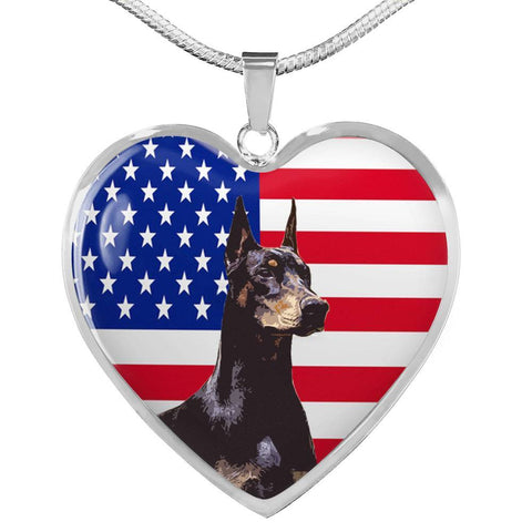 Doberman Pinscher Print Heart Pendant Luxury Necklace-Free Shipping