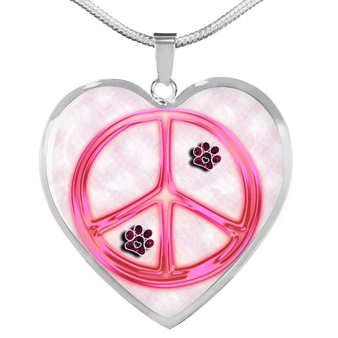 Peace Sign With Paws Print Heart Charm Necklaces-Free Shipping