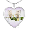 White Persian Cat Print Heart Pendant Luxury Necklace-Free Shipping