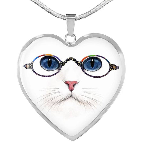 Cute Cat With Glasses Heart Pendant Luxury Necklace-Free Shipping