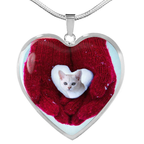 Lovely Burmilla Cat Print Heart Pendant Luxury Necklace-Free Shipping
