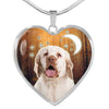 Clumber Spaniel Print Heart Pendant Luxury Necklace-Free Shipping