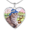 Scottish Fold Cat Print Heart Pendant Luxury Necklace-Free Shipping