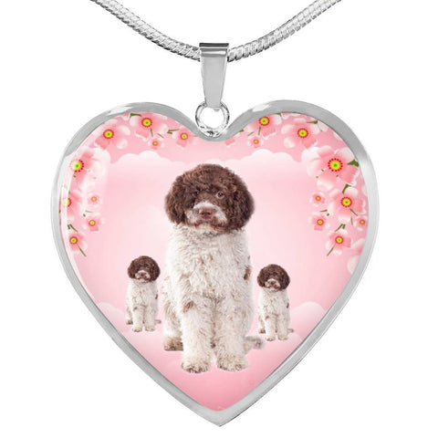 Lagotto Romagnolo Dog Print Heart Pendant Luxury Necklace-Free Shipping