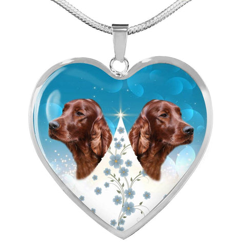 Irish Setter Dog Print Heart Pendant Luxury Necklace-Free Shipping