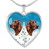 Irish Setter Dog Print Heart Pendant Luxury Necklace-Free Shipping