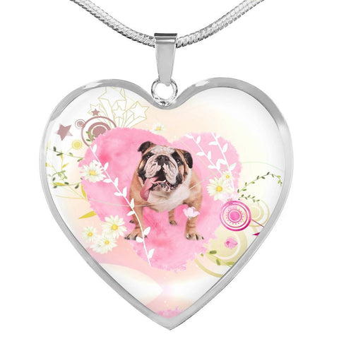 Bulldog Print Heart Charm Luxury Necklace-Free Shipping