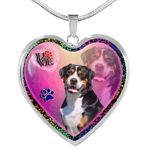 Greater Swiss Mountain Dog Print Heart Charm Necklaces-Free Shipping