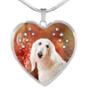 Afghan Hound Print Heart Pendant Luxury Necklace-Free Shipping