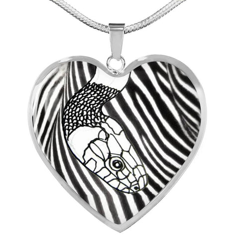 Black&White Snake Print Heart Pendant Luxury Necklace-Free Shipping