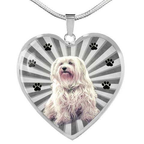 Havanese Dog Print Heart Charm Necklace-Free Shipping