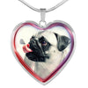 Cute Pug Dog Print Heart Charm Necklaces-Free Shipping