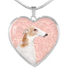 Borzoi Dog Print Heart Pendant Luxury Necklace-Free Shipping