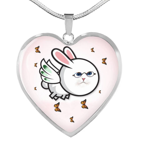 Flying Cat Print Heart Pendant Luxury Necklace-Free Shipping
