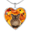 Burmese Cat Print Heart Pendant Luxury Necklace-Free Shipping
