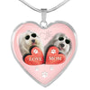 Old English Sheepdog Print Heart Pendant Luxury Necklace-Free Shipping