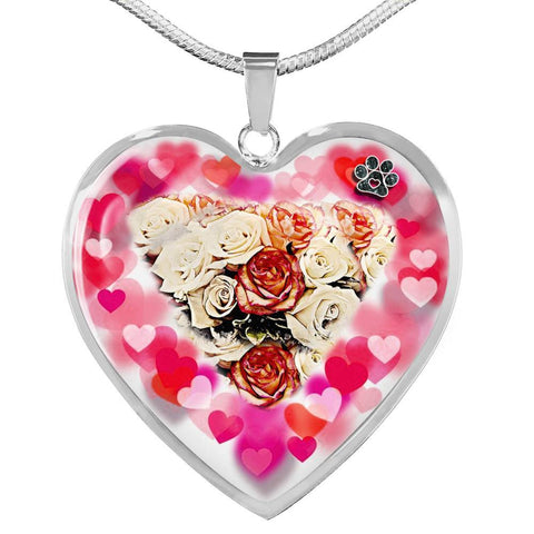 Flower Art Print Heart Charm Necklaces-Free Shipping
