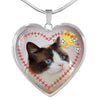Lovely Snowshoe Cat Print Heart Pendant Luxury Necklace-Free Shipping