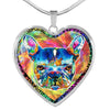 Colorful French Bulldog Print Heart Charm Necklaces-Free Shipping