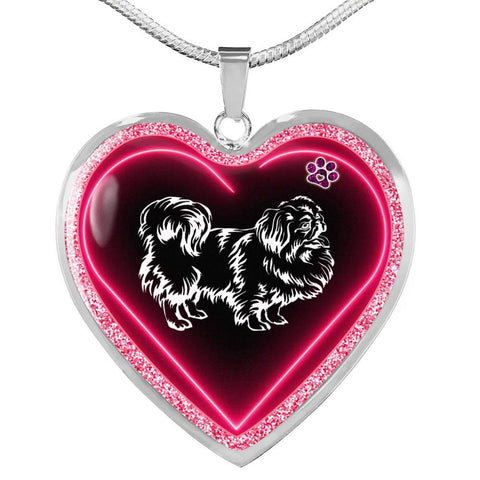 Pekingese Dog Print Heart Charm Necklaces-Free Shipping